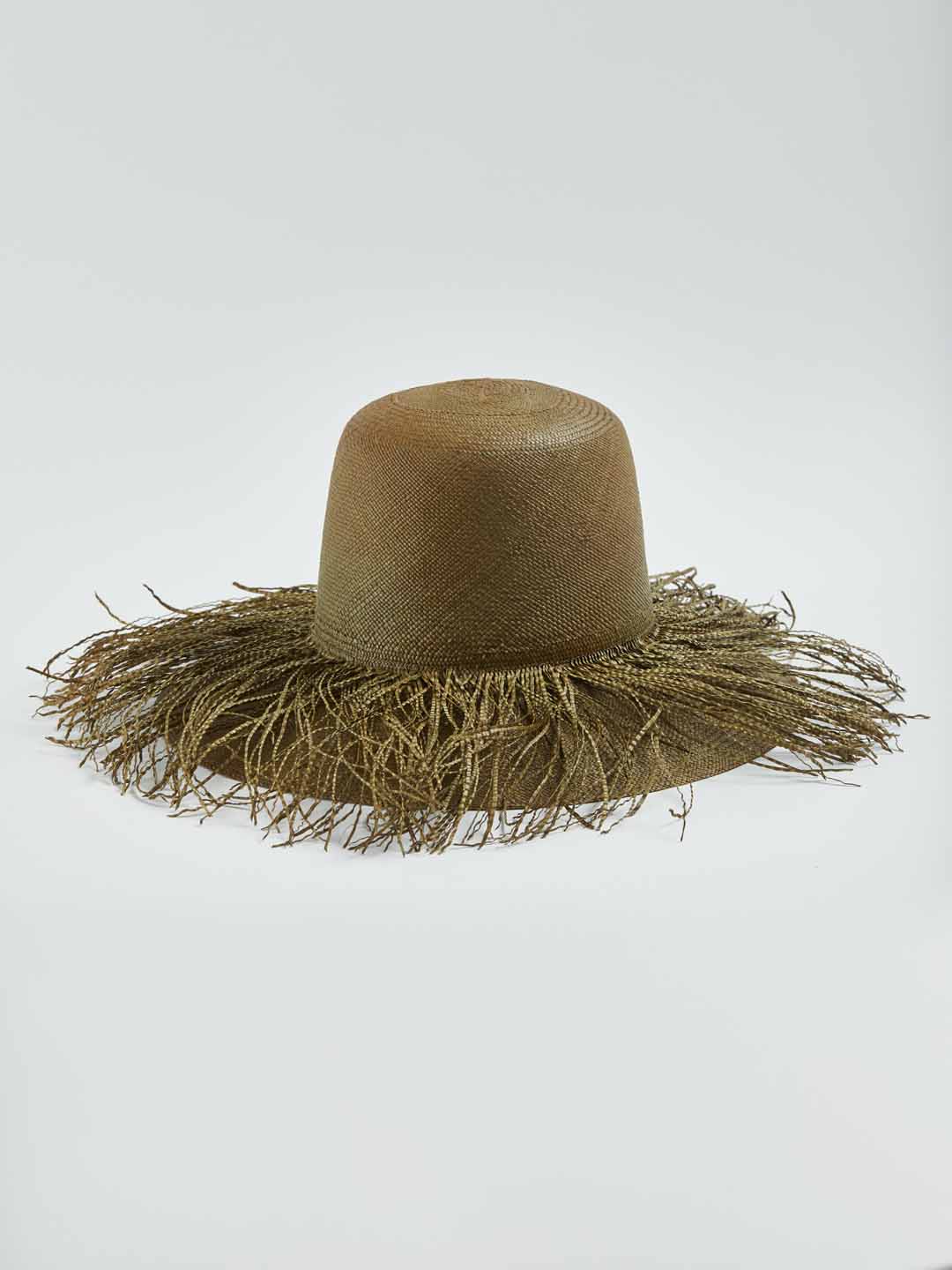 BRIT GIGI Long Fringe Capeline Hat - Khaki